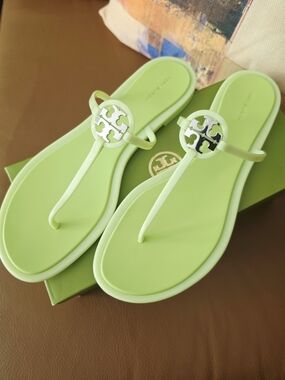 Tory Burch Lime Green Jelly Logo Thong Sandals
